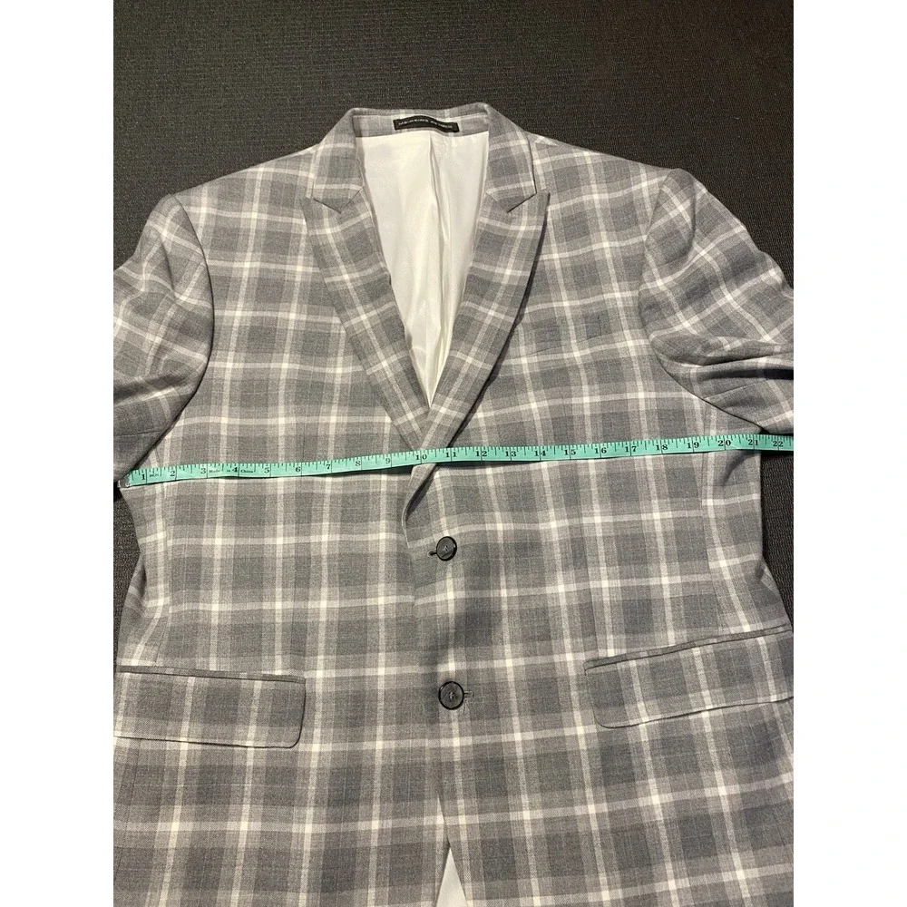 Zara Men‎ Blazer Size 46 R Gray Plaid Wool Comfort 2 Button Double Vented AW'18